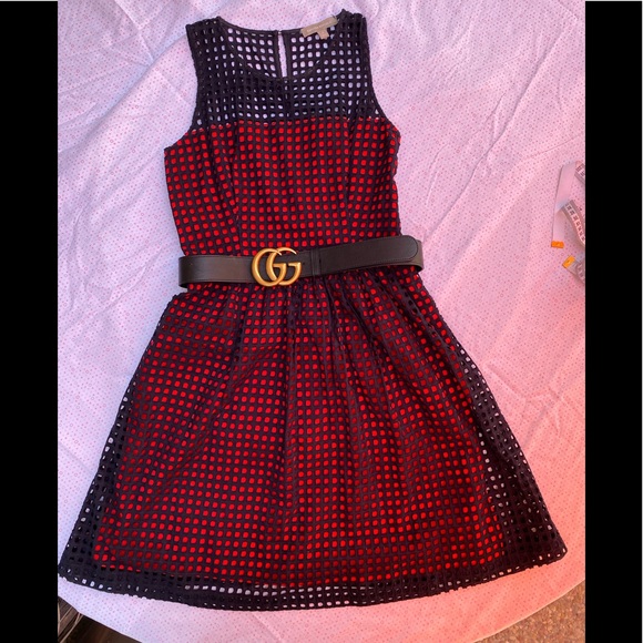 Banana Republic Navy Blue/Red Geo Eyelet Lace sleeveless Short Peplum Dress - Picture 3 of 13